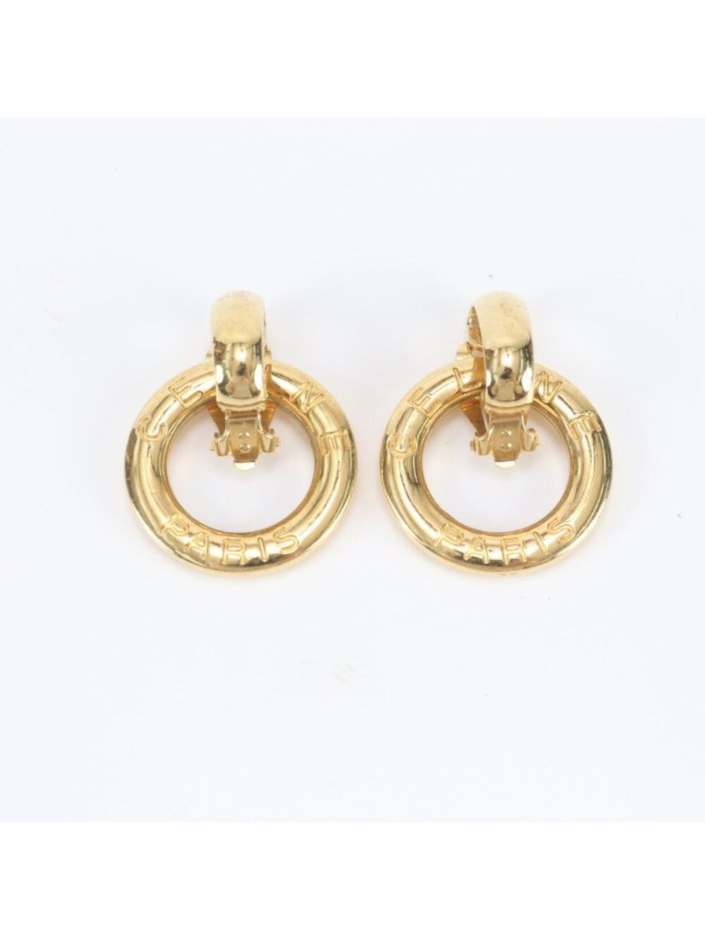 Celine Vintage Circle Logo Earrings Gold